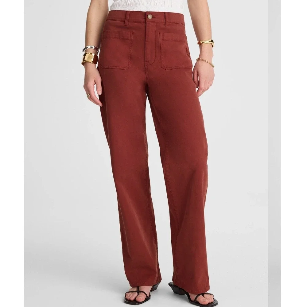 Madewell Emmett Wide-Leg Patch Pocket Pants Antique Rose Red Size 33‎ NEW